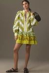 Alemais Gisela Floral Linen Balloon-sleeve Mini Shirtdress In Yellow