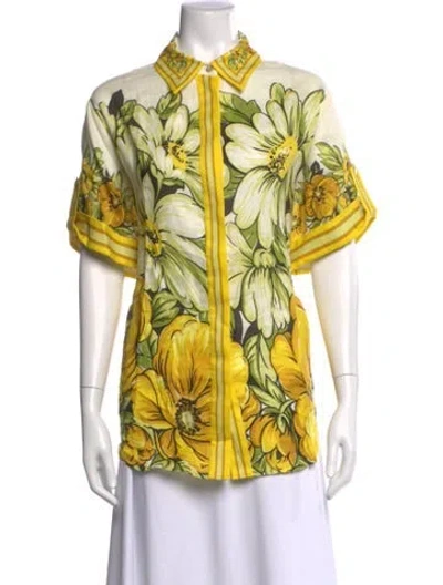 Pre-owned Alemais Gisela Linen Top In Yellow
