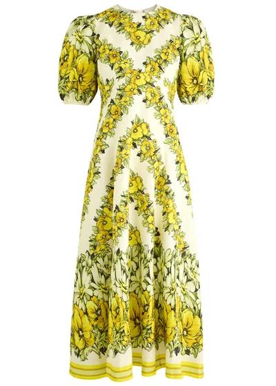 Alemais Gisela Printed Linen Maxi Dress In Yellow