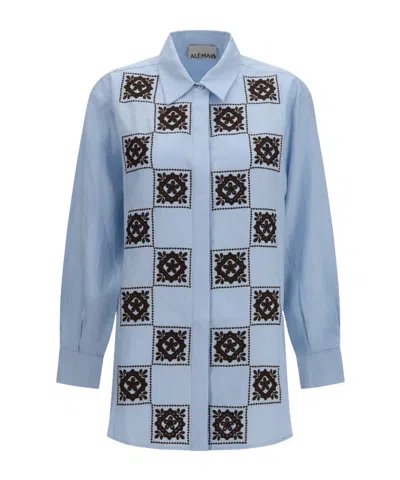 Alemais Grace Embroidered Check Shirt In Blue