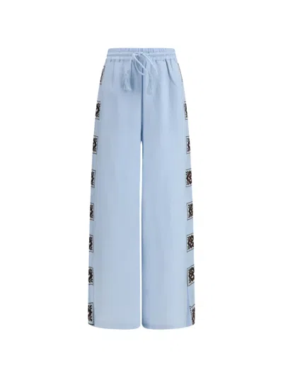 Alemais Grace Embroidered Wide-leg Pants In Blue