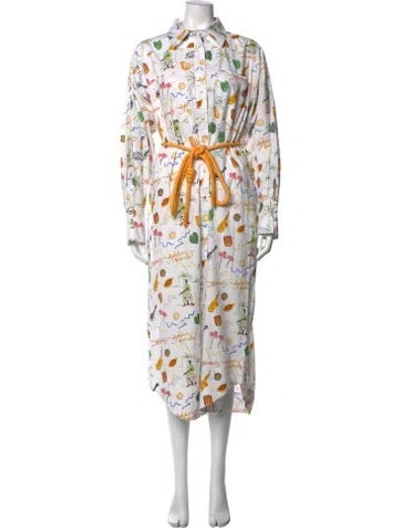 Pre-owned Alemais Graphic Print Long Dress In White