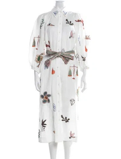 Pre-owned Alemais Graphic Print Long Dress In White