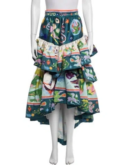Pre-owned Alemais Graphic Print Long Skirt In Blue