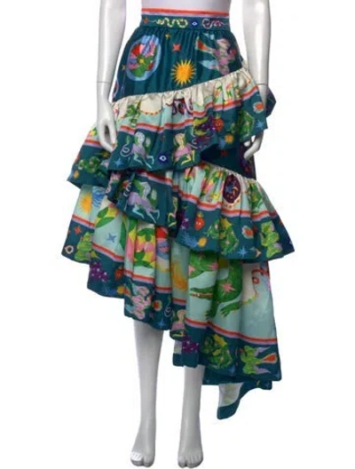 Pre-owned Alemais Graphic Print Long Skirt In Blue/green