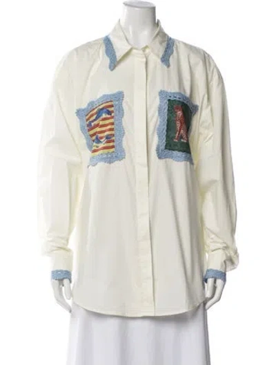 Pre-owned Alemais Graphic Print Long Sleeve Blouse In Neutrals