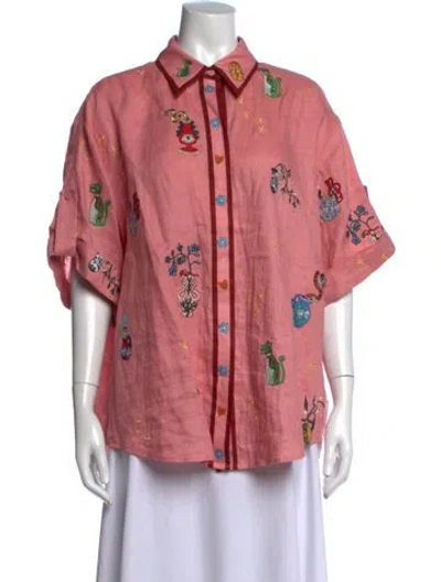 Pre-owned Alemais Graphic Print Short Sleeve Blouse In Pink