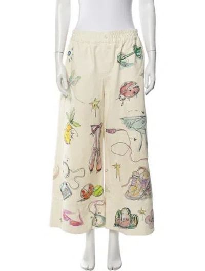 Pre-owned Alemais Graphic Print Wide Leg Pants In Neutrals