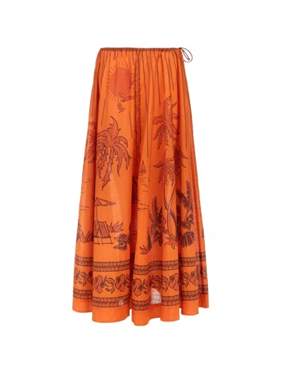 Alemais Graphic-print Drawstring Midi Skirt In Orange