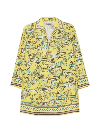 Alemais Graphic-print Long-sleeve Mini Dress In Yellow