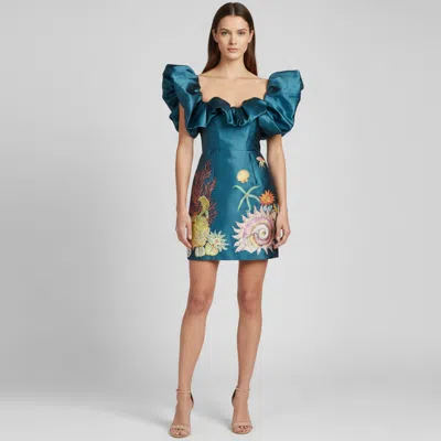 Pre-owned Alemais Green Printed Sateen Dorian Mini Dress S