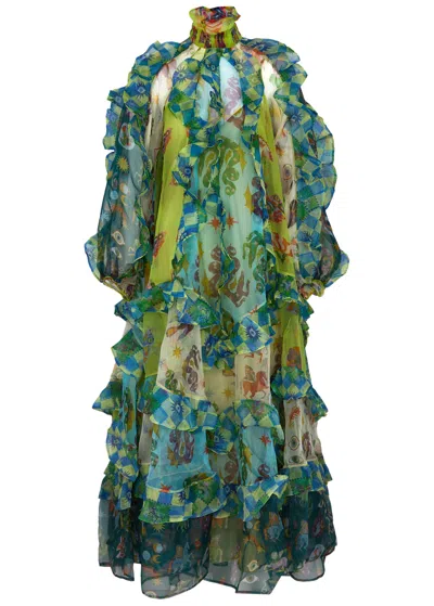 Alemais Guardian Printed Ruffled Silk-organza Gown In Multi