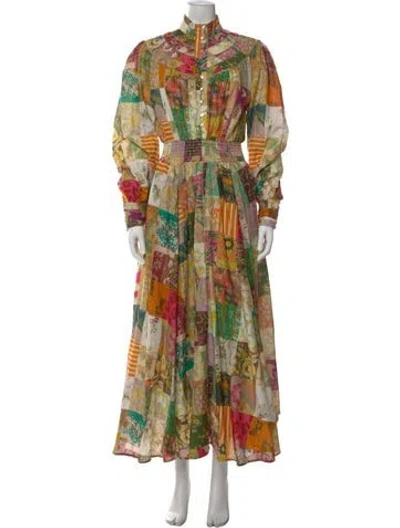 Pre-owned Alemais Hattie Patchwork Dress Long Dress In Neutral