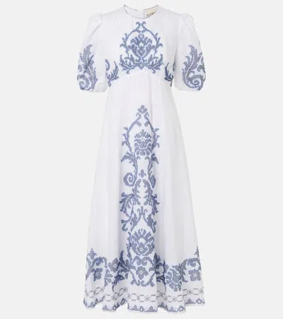 Alemais Hazel Embroidered Linen Midi Dress In White
