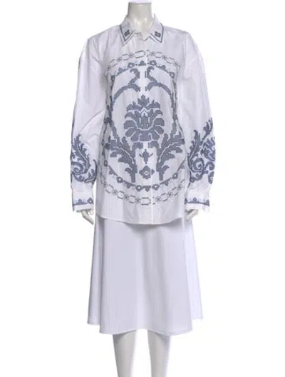 Pre-owned Alemais Hazel Embroidered Shirt Printed Blouse In White
