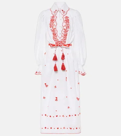 Alemais Hearts Embroidered Cotton Midi Dress In White