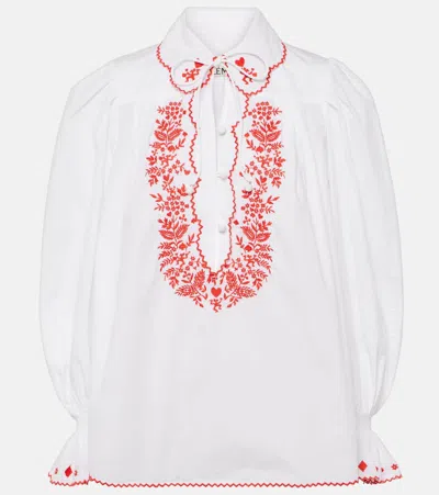 Alemais Hearts Embroidered Organic Cotton-poplin Shirt In White