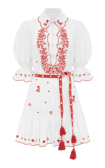 Alemais Hearts Embroidered Poplin Mini Dress In Ivory