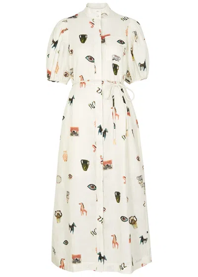 Alemais Hera Printed Linen Dress In Ivory
