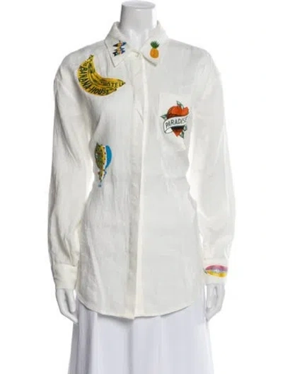 Pre-owned Alemais Hotel Paradiso Linen Button-up Top W/ Tags In White