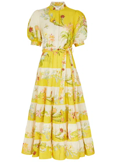 Alemais Ira Floral-print Linen Maxi Dress In Yellow