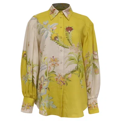 Pre-owned Alemais Ira Printed Shirt In Multicolor Linen