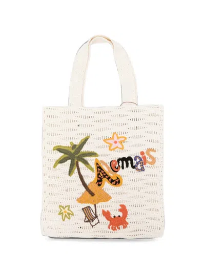 Alemais Island Cove Embroidered Crochet Tote Bag In White