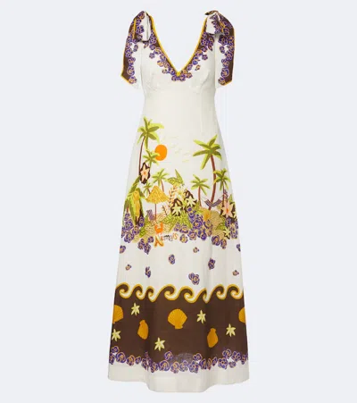 Alemais Island Cove Ballet Day Printed Linen Midi Dress In Multi
