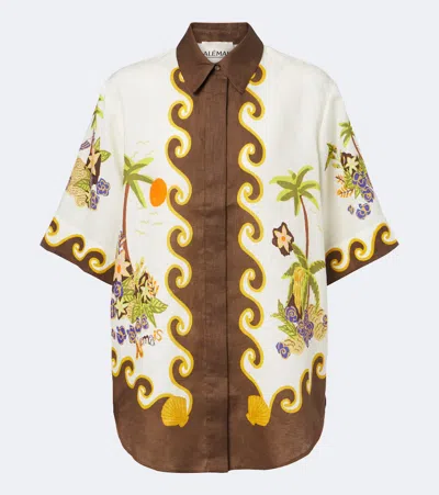 Alemais Island Cove Printed Linen Shirt In Brown