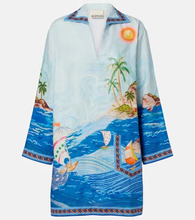 Alemais Alémais Island Printed Linen Minidress In Blue
