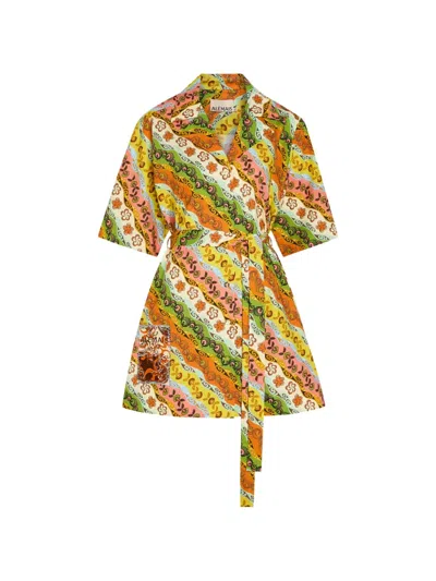 Alemais Janine Printed Belted Cotton Mini Shirt Dress In Multi
