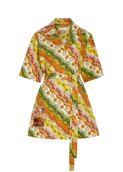 Alemais Janine Printed Belted Cotton Mini Shirt Dress In Multi