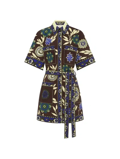 Alemais Jasper Floral-print Belted Mini Dress In Brown