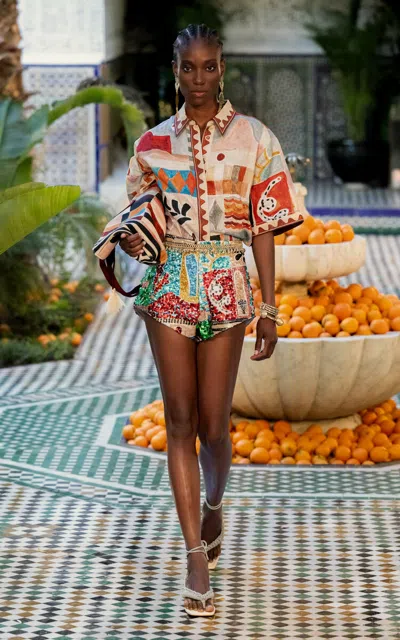 Alemais Jazz Embellished Linen Corset Shorts In Multi