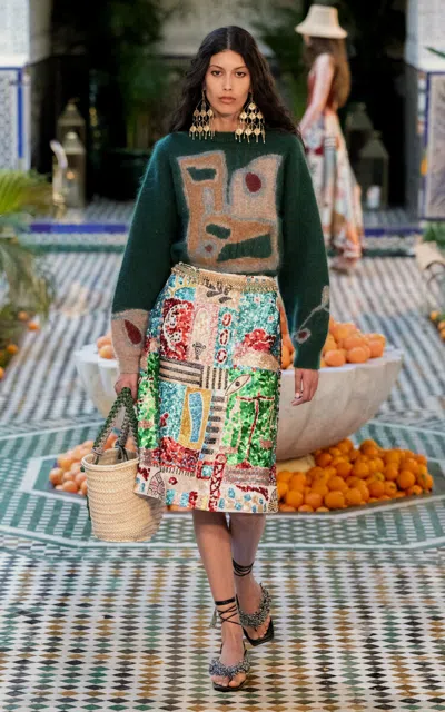 Alemais Jazz Embellished Linen Midi Skirt