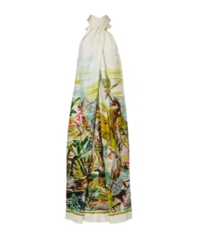 Alemais Jungle Boogie Halterneck Silk Maxi Dress In White
