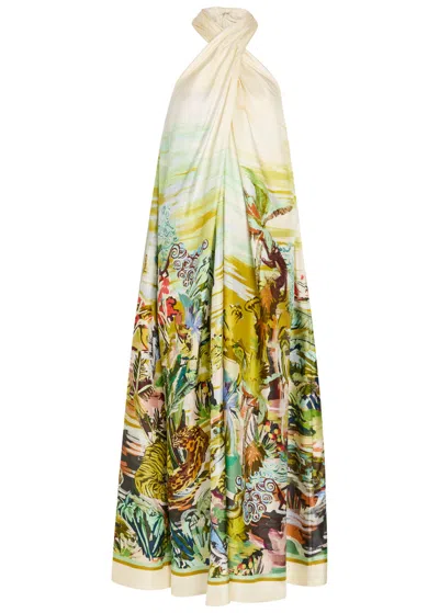 Alemais Jungle Boogie Printed Halterneck Silk Midi Dress In Multi