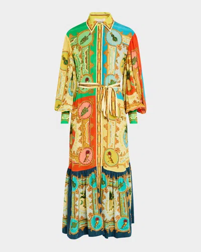 Alemais La Musica Belted Maxi Shirtdress In Green/yellow