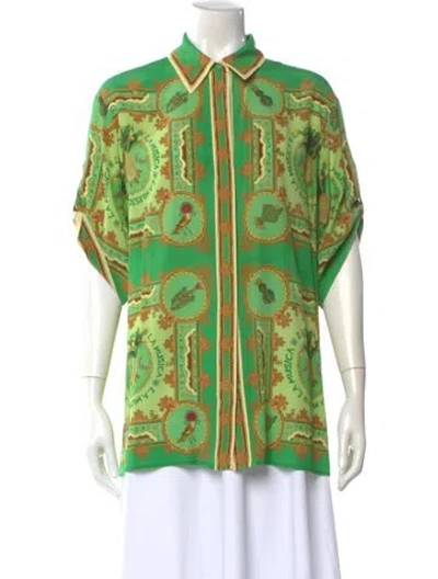 Pre-owned Alemais La Musica Silk Blouse In Green