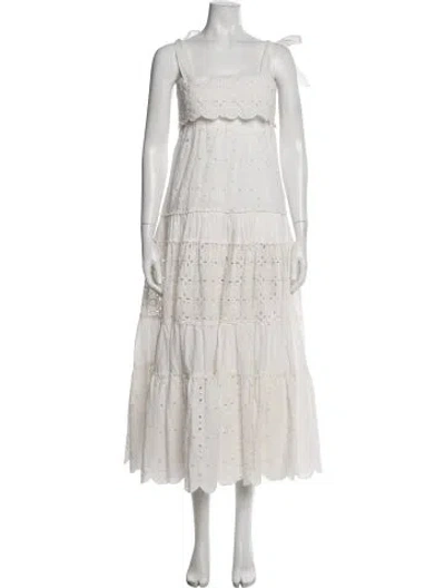 Pre-owned Alemais Lace Pattern Midi Length Dress In White