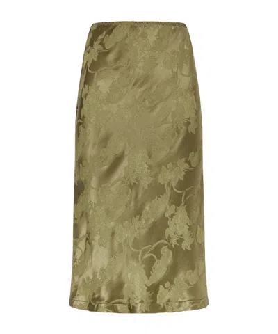 Alemais Winifred Lace-trimmed Floral-jacquard Midi Skirt In Green