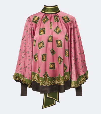 Alemais Alémais Lacey Floral Tie-neck Silk Satin Blouse In Pink