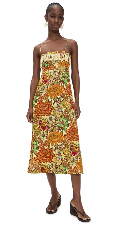 Alemais Lana Fringed Floral-print Linen Midi Dress In Multi