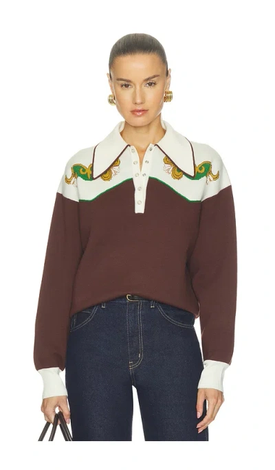 Alemais Lasso Intarsia-knit Merino Wool-blend Polo Sweater In Brown