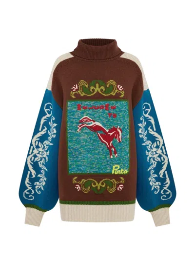 Alemais Lasso Embroidered Merino Wool Sweater In Brown