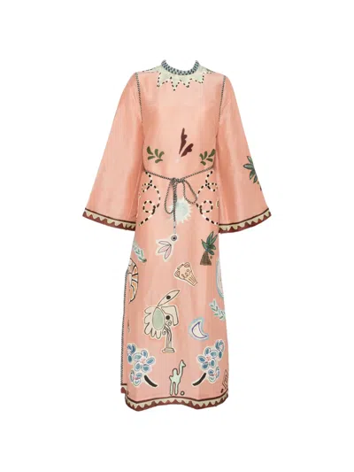 Alemais Womens Pink Laurence Belted Linen-and-silk Midi Dress In Multi
