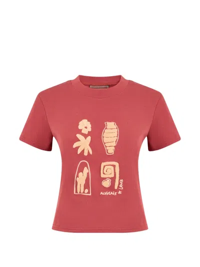 Alemais Womens Rust Laurence Chenille Embroidered Cotton-blend T-shirt In Brown