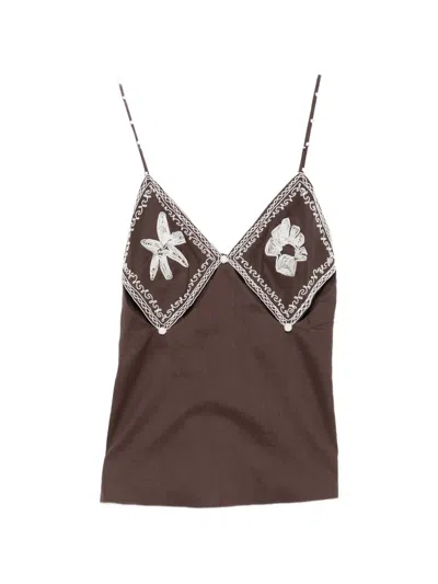 Alemais Leandra Floral-embroidered Top In Brown