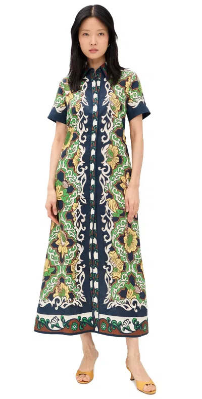 Alemais Liana Printed Linen Midi Shirt Dress In Green