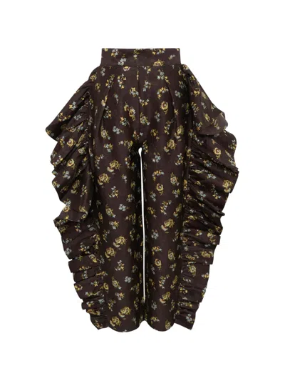 Alemais Lilah Floral-print Ruffled Trousers In Multi